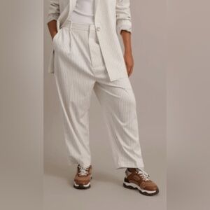 Munthe Jadie Ivory Pinstriped Straight Ankle Trouser Pants Size 12 New